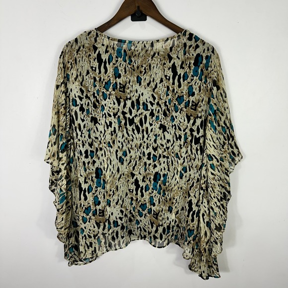 Sara Michelle Tank Cardigan Set 2X Animal Print Teal Draped Layered Boho Chic - Picture 3 of 9